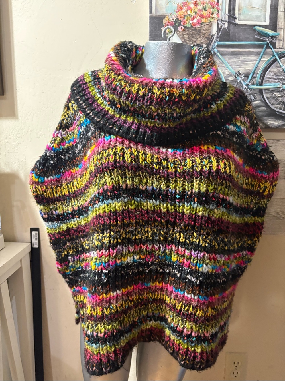 Anthropologie Multicolor Striped Cowlneck Poncho Sweater
